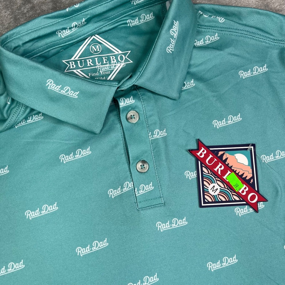 Burlebo Polo Shirt Men 2XL Blue Geometric Rad Dad‎ Performance Lightweight Golf